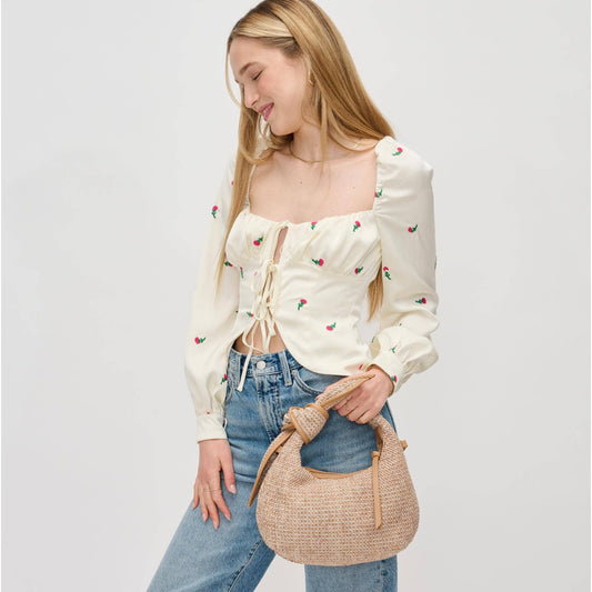 Tan Paloma Knot Straw Crossbody