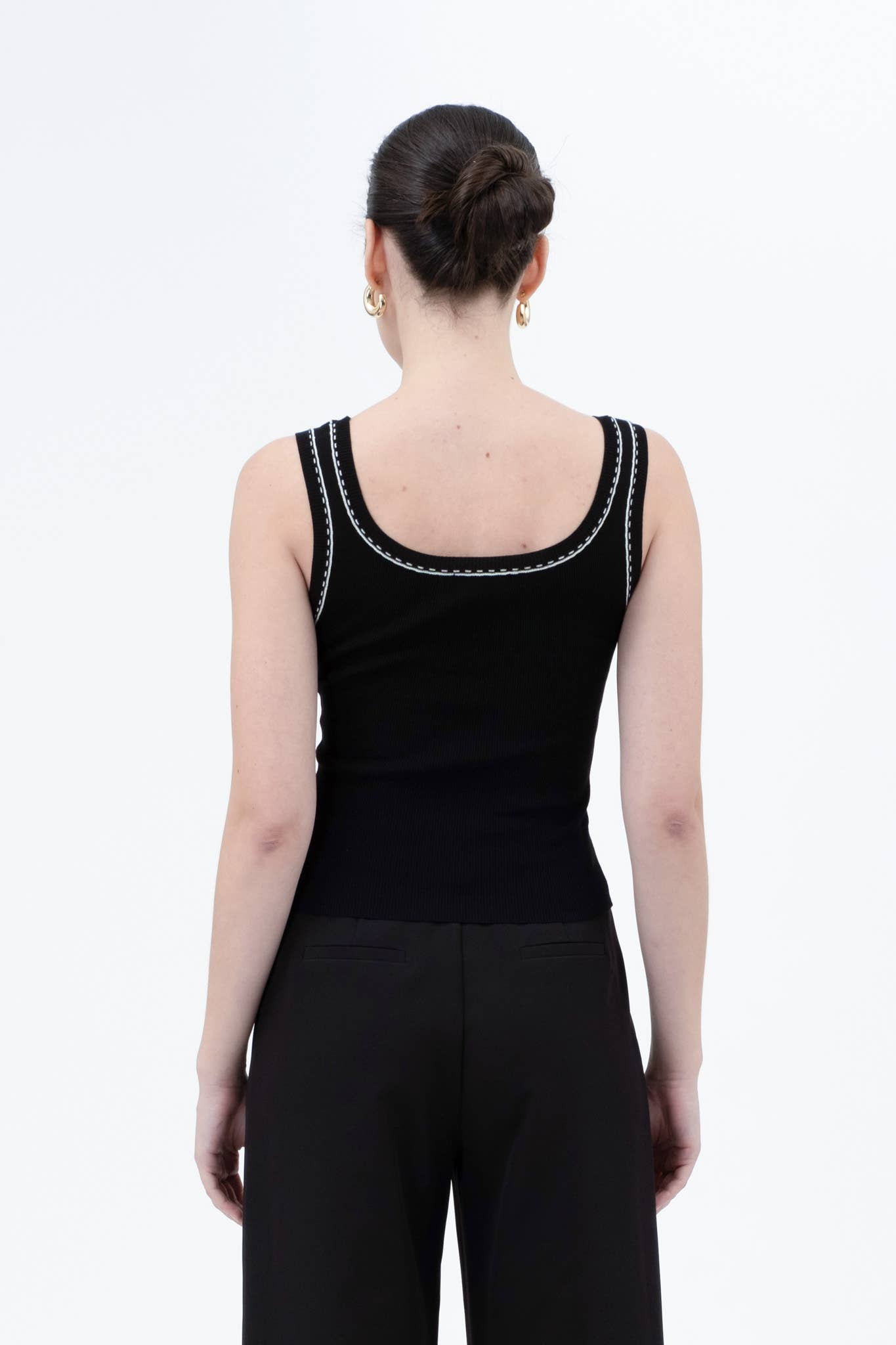 Black Contrast Line Stitch Detail Knit Sleeveless Tank