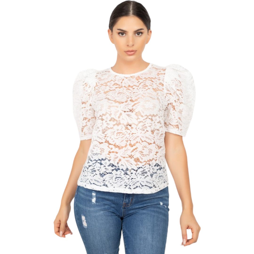 White Puff Sleeve Lace Top
