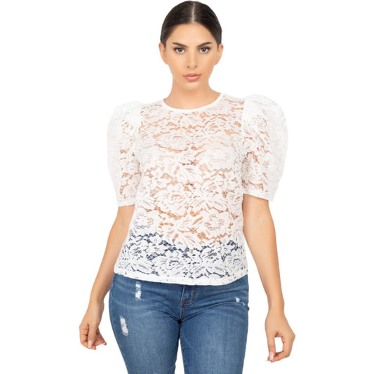 White Puff Sleeve Lace Top