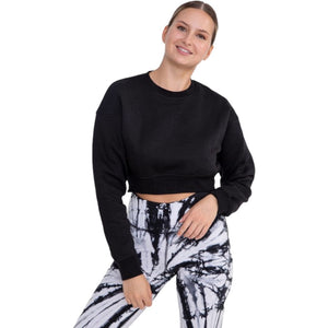 Cropped Fleece Black Sweatshirt