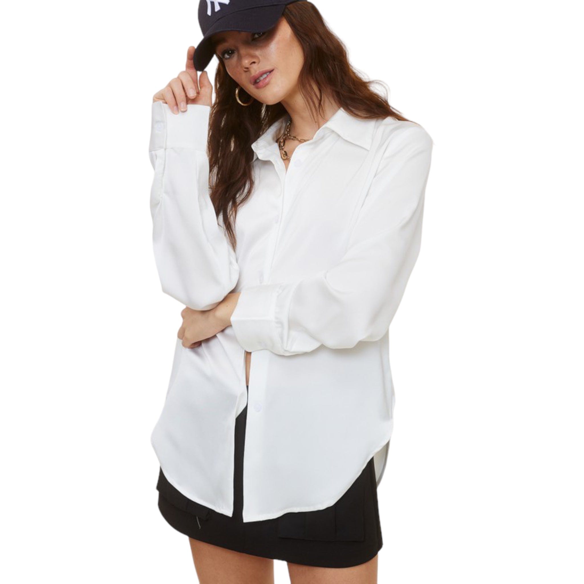 Silk Button Down Top in Black and White