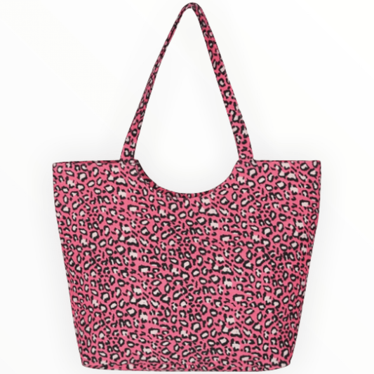 Oversized Leopard Print Tote Bag - pink and white available
