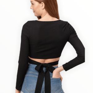 Black cropped long sleeve with snap and waist strap