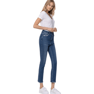 High Rise Stretch Straight Leg Cropped Jeans