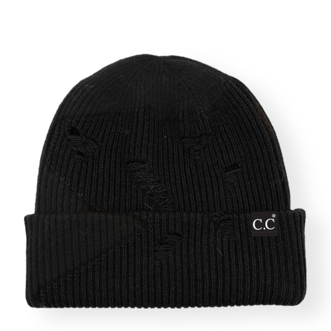 C.C Distressed Solid Cuff Beanie Hat