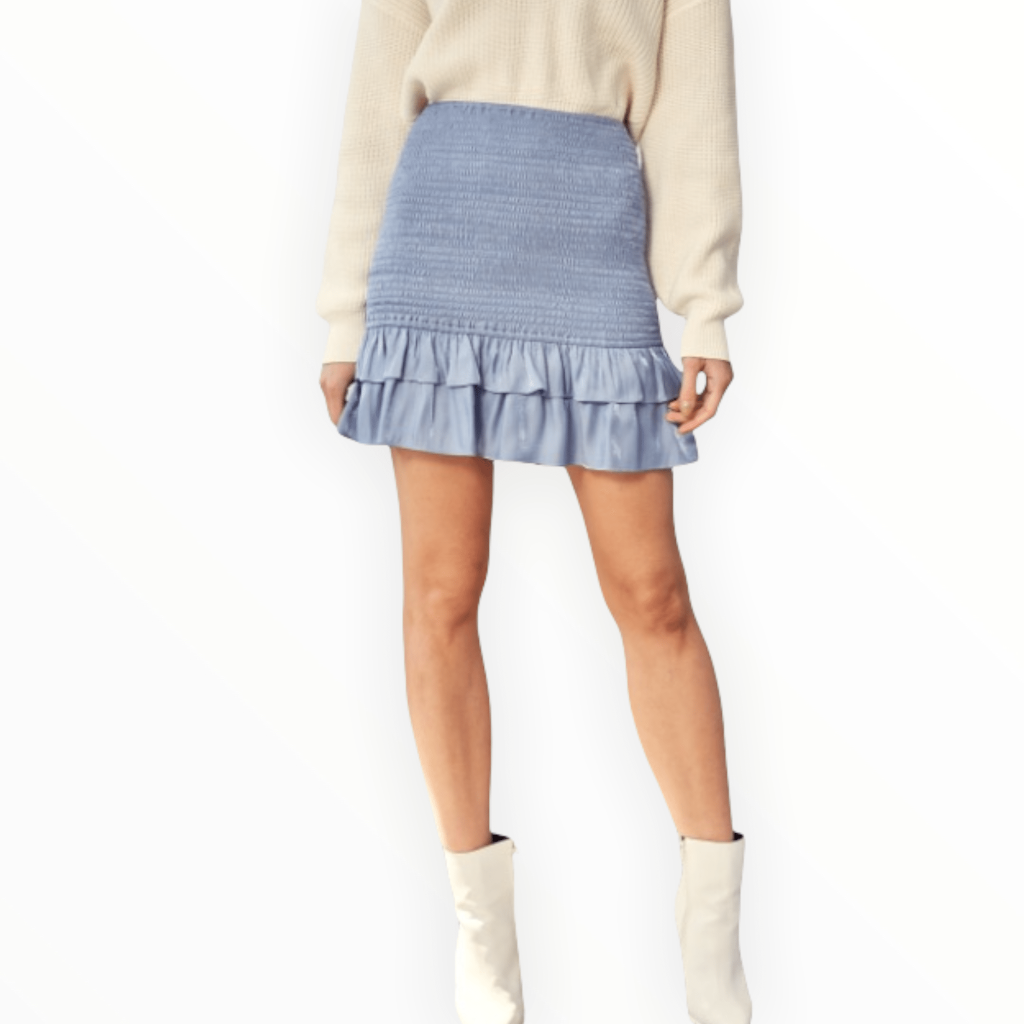 Smocking body mini skirt in dusty blue