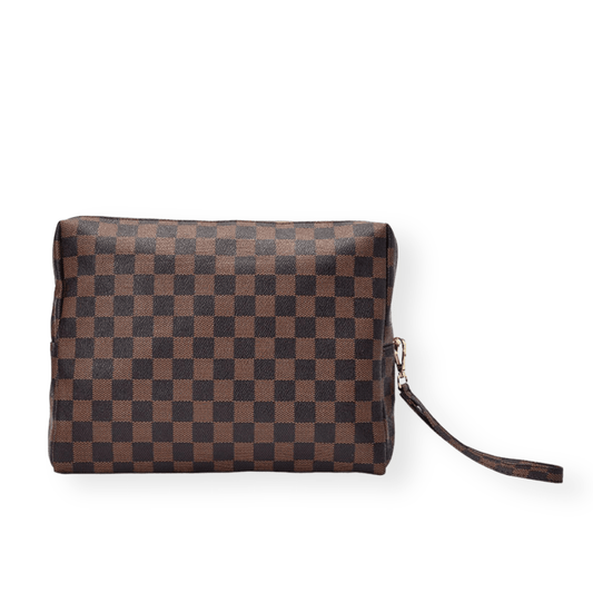 Brown Checkered cosmetic Bag